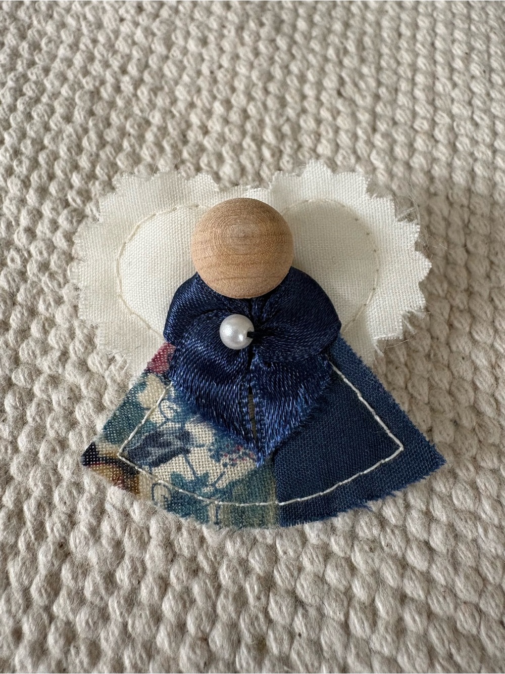 Vintage VTG Brooch Pin Quilted Quilt Angel Handmade Folk Art Craft Christmas